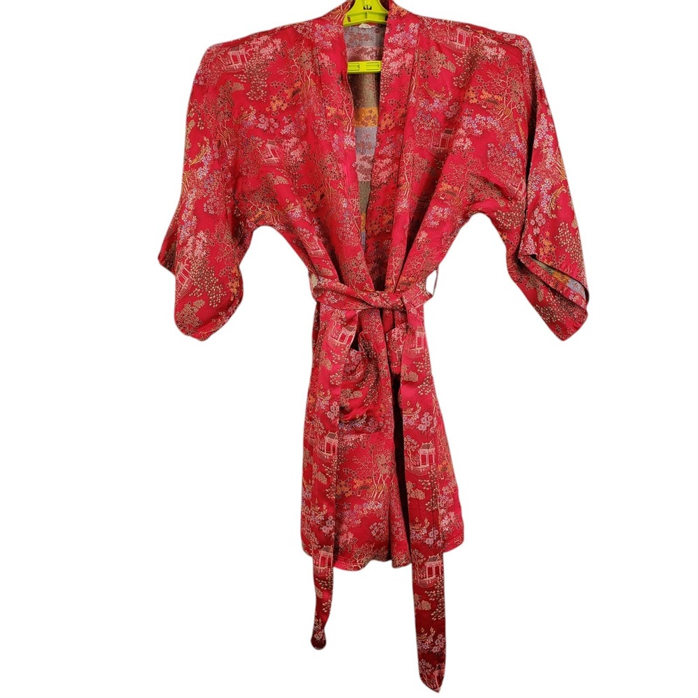 Vintage Chinese Longevity Robe Size Small Hot Pink Mini Length‎ Hangzhou China**